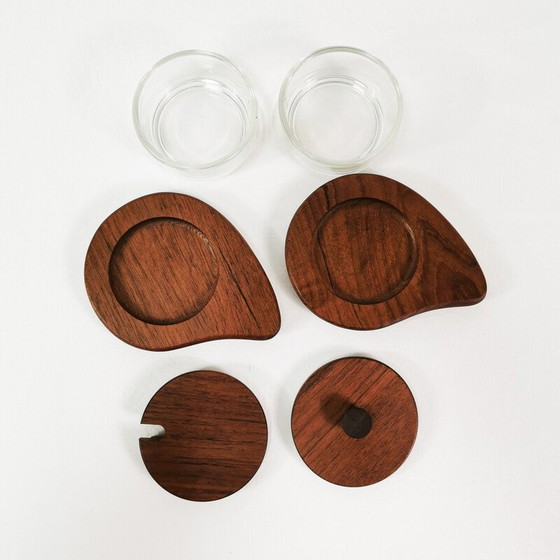 Image 1 of Paar vintage teakhouten suikerpotten, Denemarken 1960