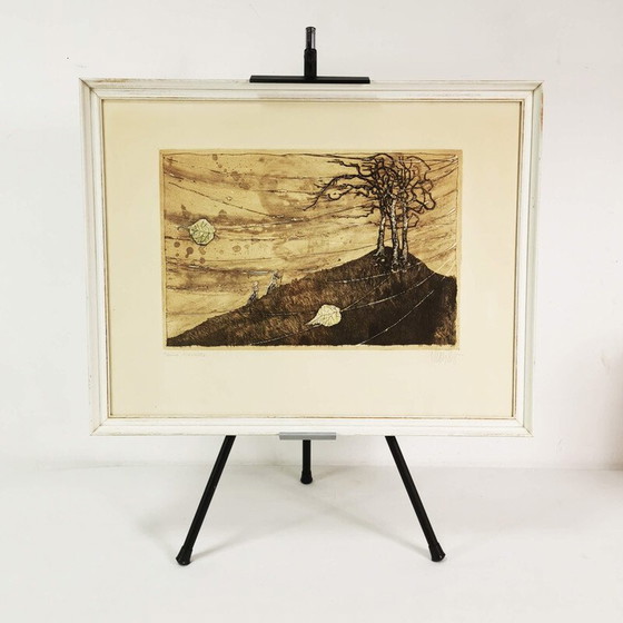 Image 1 of Vintage houten lijstschilderij van Lars Bo, Denemarken 1960