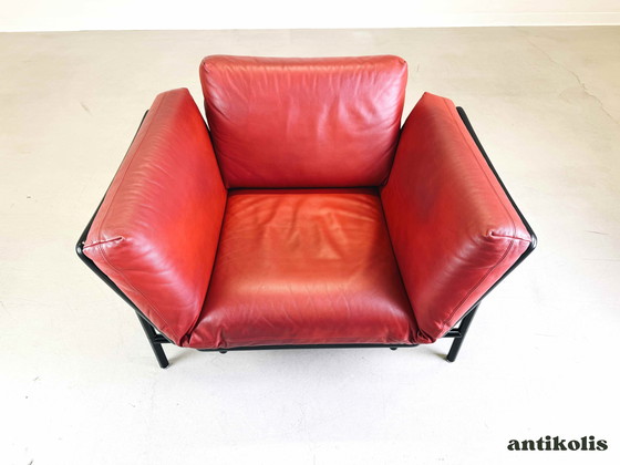 Image 1 of Vintage Rataplan fauteuil Dema Roberto Tapinassi leer rood zwart