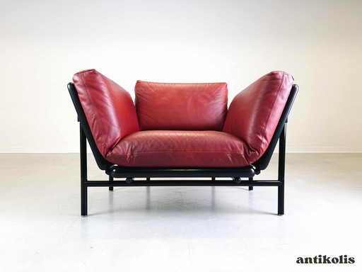 Vintage Rataplan fauteuil Dema Roberto Tapinassi leer rood zwart