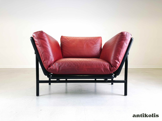 Image 1 of Vintage Rataplan fauteuil Dema Roberto Tapinassi leer rood zwart