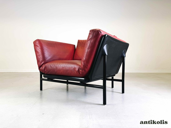 Image 1 of Vintage Rataplan fauteuil Dema Roberto Tapinassi leer rood zwart