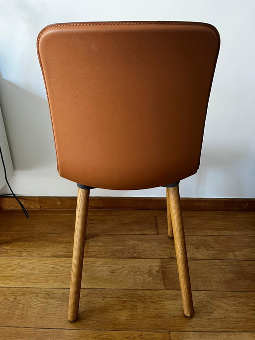 Vitra Hal Wood stoel leder cognac