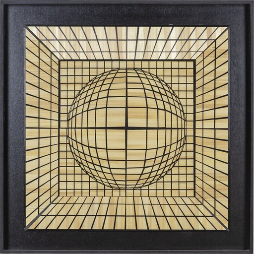 Vintage kinetisch paneel in stro-marqueterie