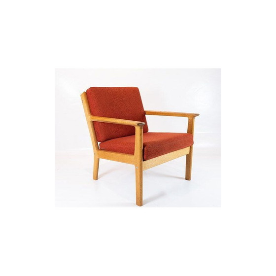 Image 1 of Vintage rode wollen en eiken fauteuil van Hans J. Wegner bij Getama 1960