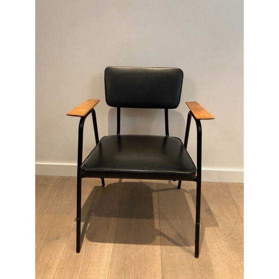 Image 1 of Paar vintage fauteuils in zwarte lak en skai van Willy Van de Meeren, 1950