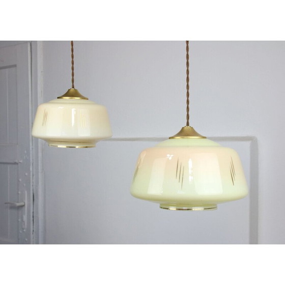 Image 1 of Paar vintage hangers van glas en messing