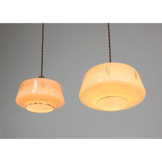 Image 1 of Paar vintage hangers van glas en messing