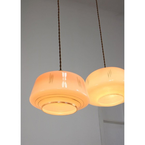 Image 1 of Paar vintage hangers van glas en messing