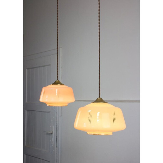 Image 1 of Paar vintage hangers van glas en messing