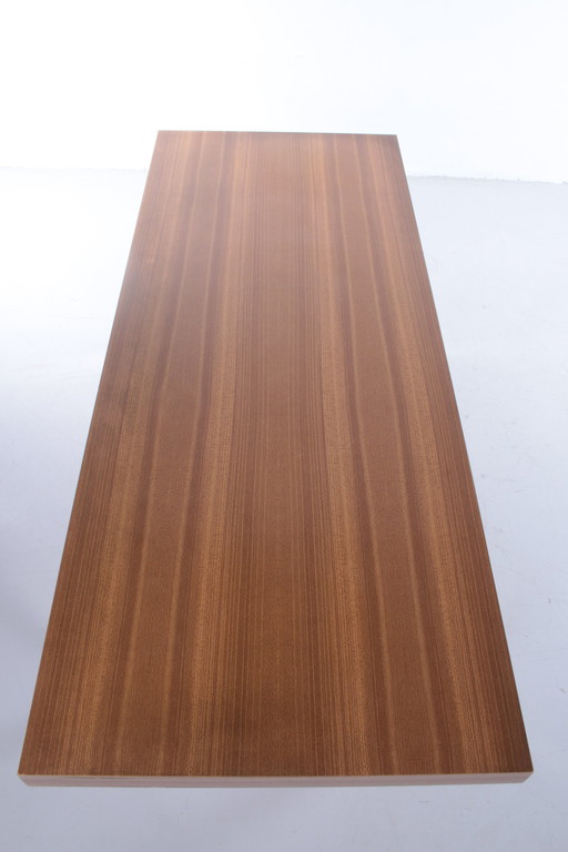 Retro Vintage Strakke Salontafel hout en chroom jaren 70