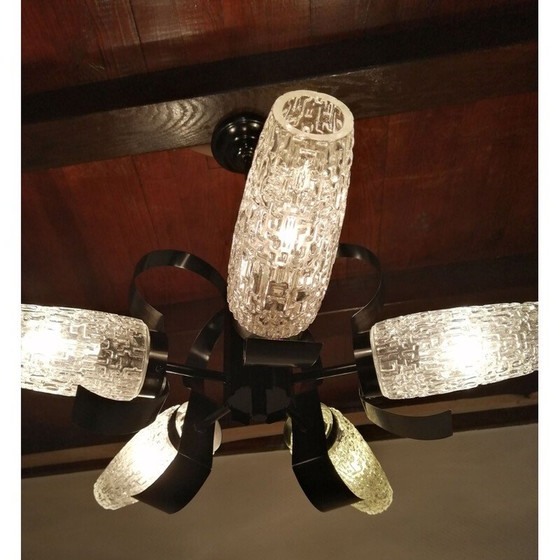 Image 1 of Vintage glazen kroonluchter met 5 takken, 1960