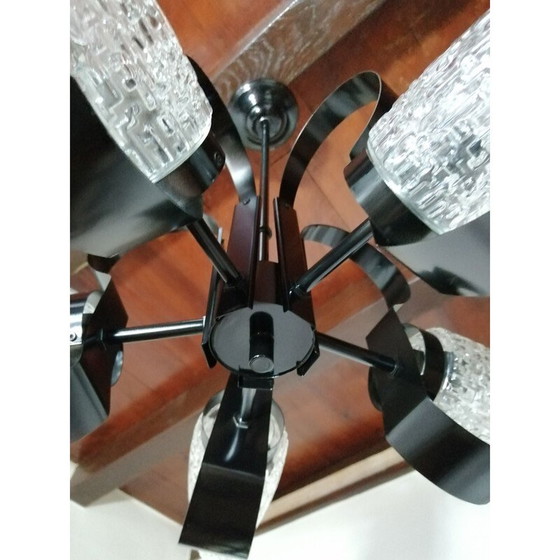 Image 1 of Vintage glazen kroonluchter met 5 takken, 1960