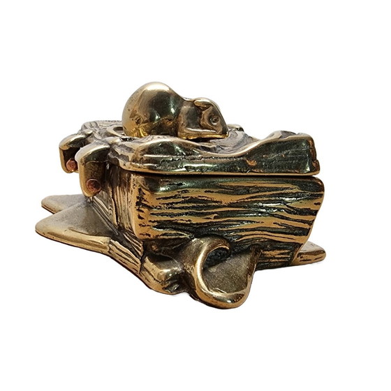 Image 1 of Vintage Messing Muis En Boek Postzegelbakje