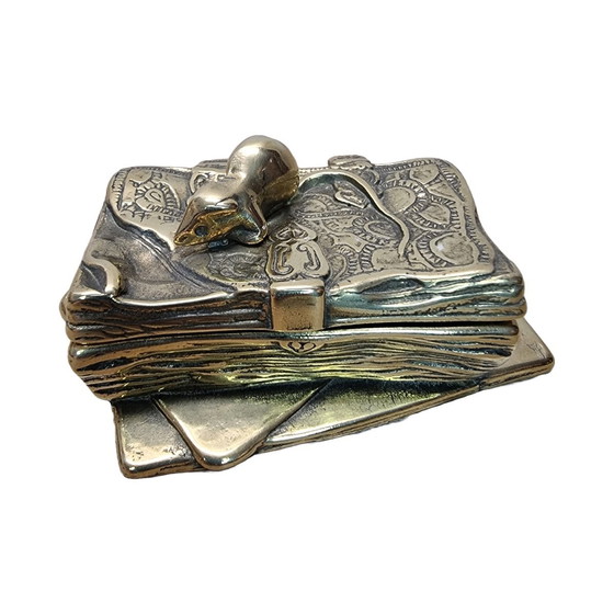 Image 1 of Vintage Messing Muis En Boek Postzegelbakje