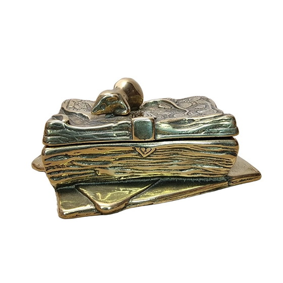 Image 1 of Vintage Messing Muis En Boek Postzegelbakje