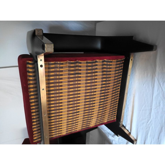 Image 1 of Paar vintage rood fluwelen clubfauteuils, Italië 1950