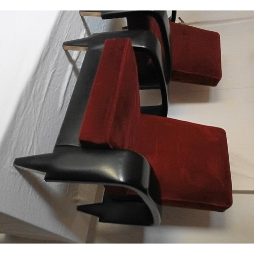 Paar vintage rood fluwelen clubfauteuils, Italië 1950