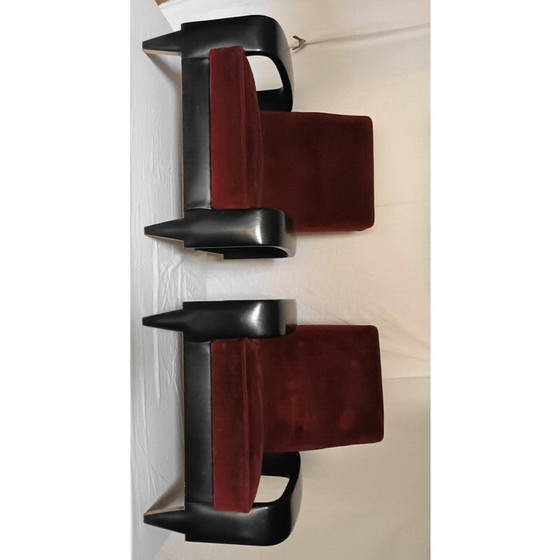 Image 1 of Paar vintage rood fluwelen clubfauteuils, Italië 1950