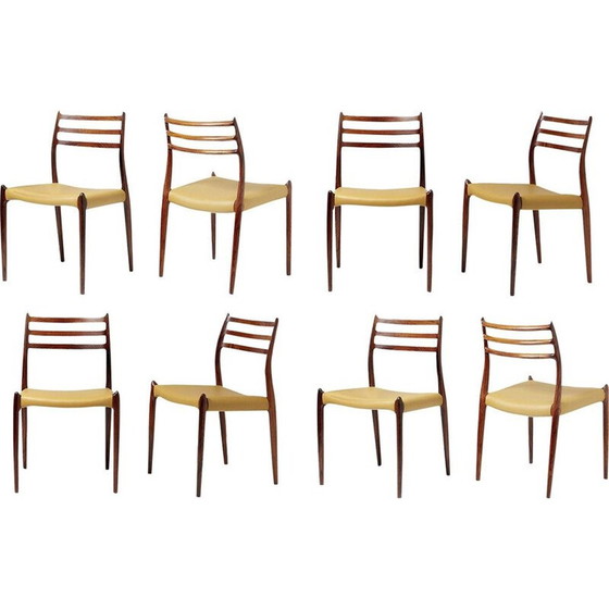 Image 1 of Set van 8 vintage eetkamerstoelen, palissander, model 78, 1962