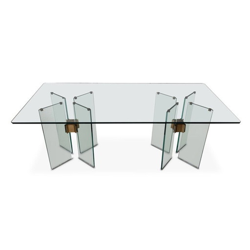 Vintage glazen en messing tafel van Peter Ghyczy, 1970