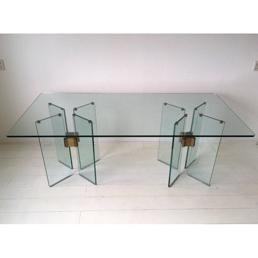 Vintage glazen en messing tafel van Peter Ghyczy, 1970