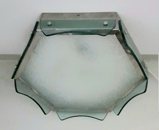 Image 1 of Italiaanse platte plafondlamp met groen glazen kap, 1960S