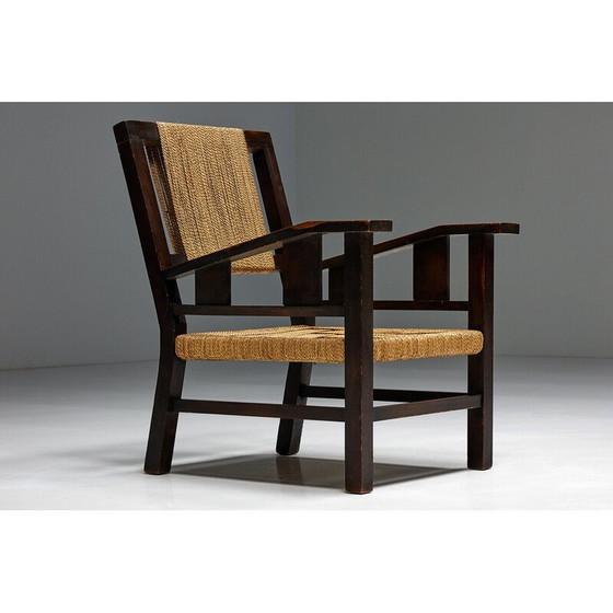 Image 1 of Vintage fauteuil in massief hout en touw, Frankrijk jaren 1930