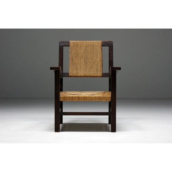 Image 1 of Vintage fauteuil in massief hout en touw, Frankrijk jaren 1930