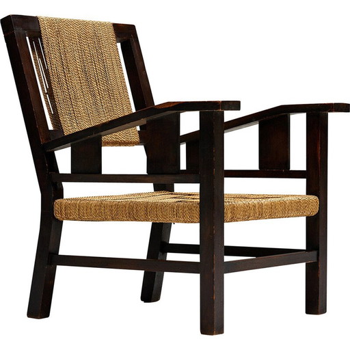 Vintage fauteuil in massief hout en touw, Frankrijk jaren 1930