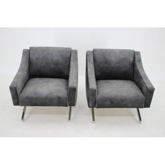 Image 1 of Paar vintage fauteuils in zwart fluweel en chroom, Italië 1970