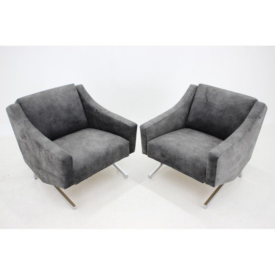 Image 1 of Paar vintage fauteuils in zwart fluweel en chroom, Italië 1970