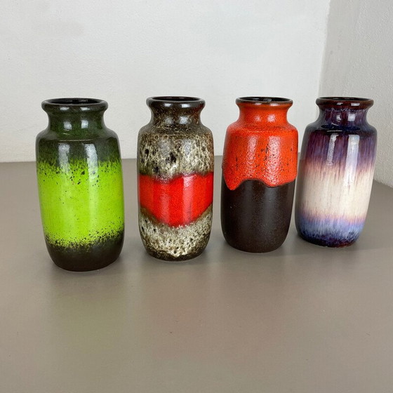 Image 1 of Set van 4 vintage aardewerk fat lava vazen door Scheurich, Duitsland 1970