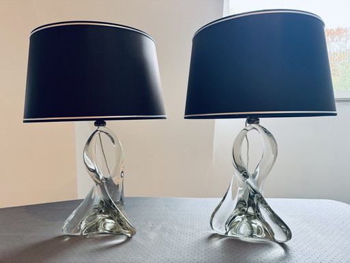 2x Vintage Glazen Lamp Voeten