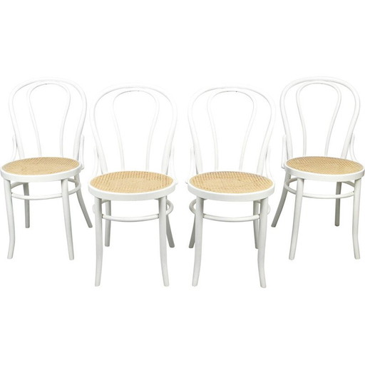 Set van 4 vintage witte No. 18 model stoelen van Michael Thonet