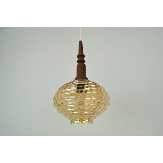 Image 1 of Vintage hanglamp van glas en hout, Tsjecho-Slowakije 1960