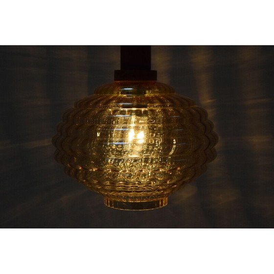 Image 1 of Vintage hanglamp van glas en hout, Tsjecho-Slowakije 1960