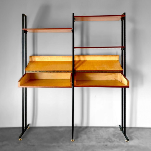 1X Vintage Italiaanse modulaire boekenplank met unieke lades, Mid-Century Modern, jaren 60