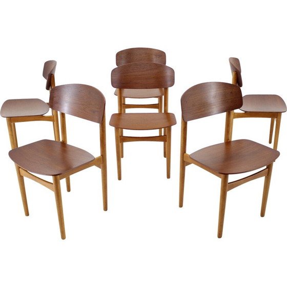 Set van 6 vintage eetkamerstoelen model 122 in eiken en teak van Børge Mogensen voor Søborg Møbelfabric, Denemarken