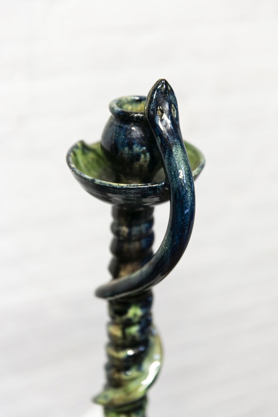 Image 1 of Vintage barbotine slangenkandelaar