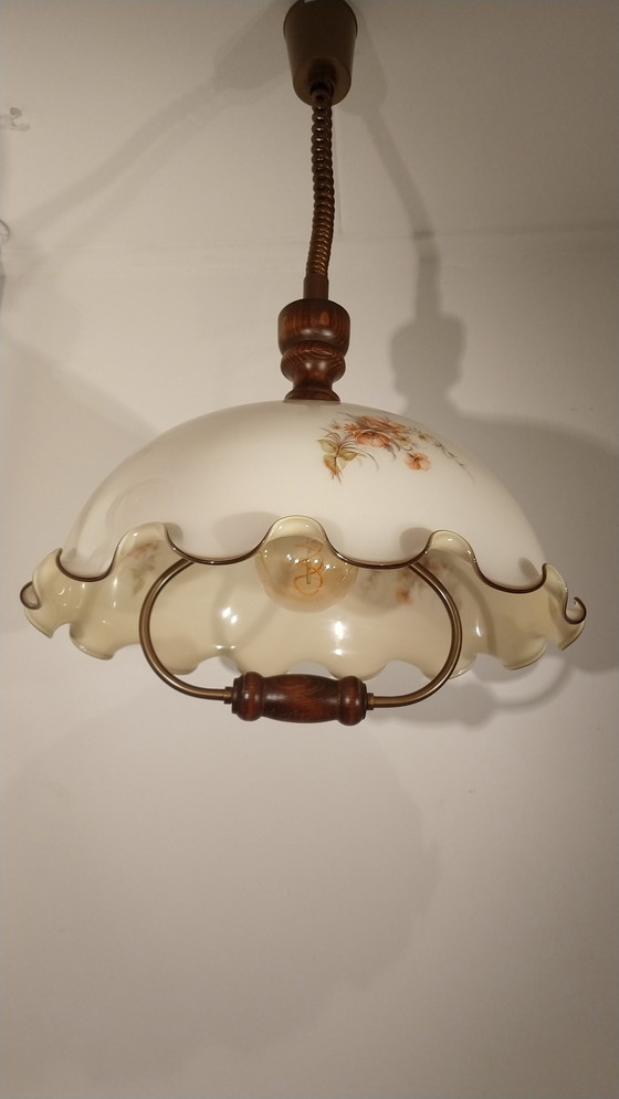 Image 1 of Grote Vintage Hanglamp Opaline Glas Jaren 50-60