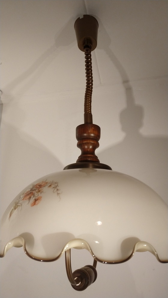 Image 1 of Grote Vintage Hanglamp Opaline Glas Jaren 50-60