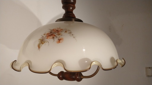 Grote Vintage Hanglamp Opaline Glas Jaren 50-60