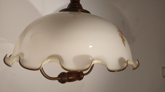 Image 1 of Grote Vintage Hanglamp Opaline Glas Jaren 50-60