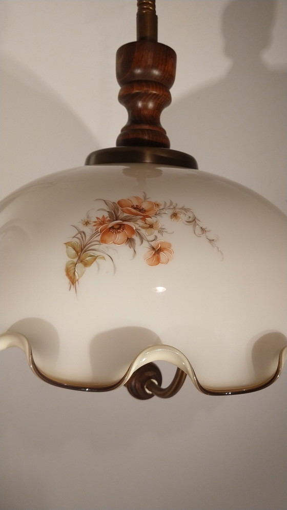 Image 1 of Grote Vintage Hanglamp Opaline Glas Jaren 50-60