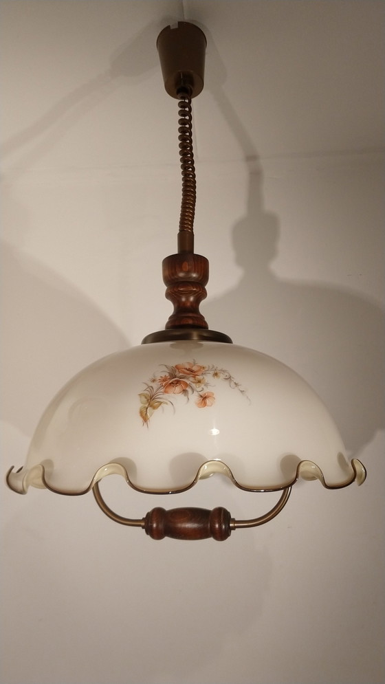 Image 1 of Grote Vintage Hanglamp Opaline Glas Jaren 50-60