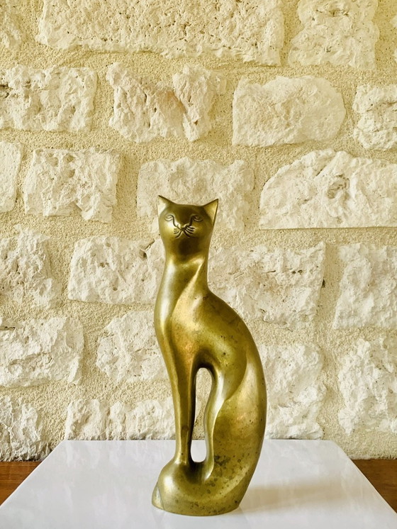 Image 1 of Messing Siamese kat sculptuur