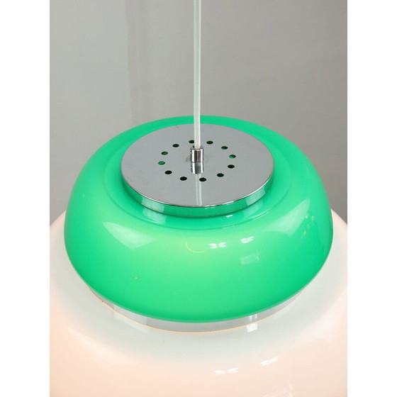 Image 1 of Vintage Space Age plafondlamp in wit en groen acrylglas, Italië 1970