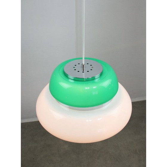 Image 1 of Vintage Space Age plafondlamp in wit en groen acrylglas, Italië 1970