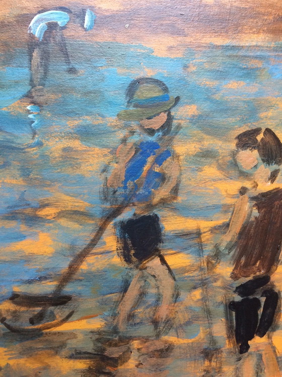 Image 1 of Schilderij van Henry St Clair (1899-1990) "Les Enfants À La Pêche À Marée Basse" (Kinderen die vissen bij eb)